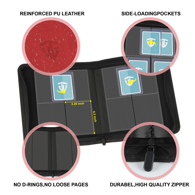 TCGUARD Toploader Binder Holds 112 Toploaders  4 Pocket Top Loader Binders for 3"" x 4"" Rigid Card Holders for Trading Cards or Sports Cards Binder (Red) - Image 3
